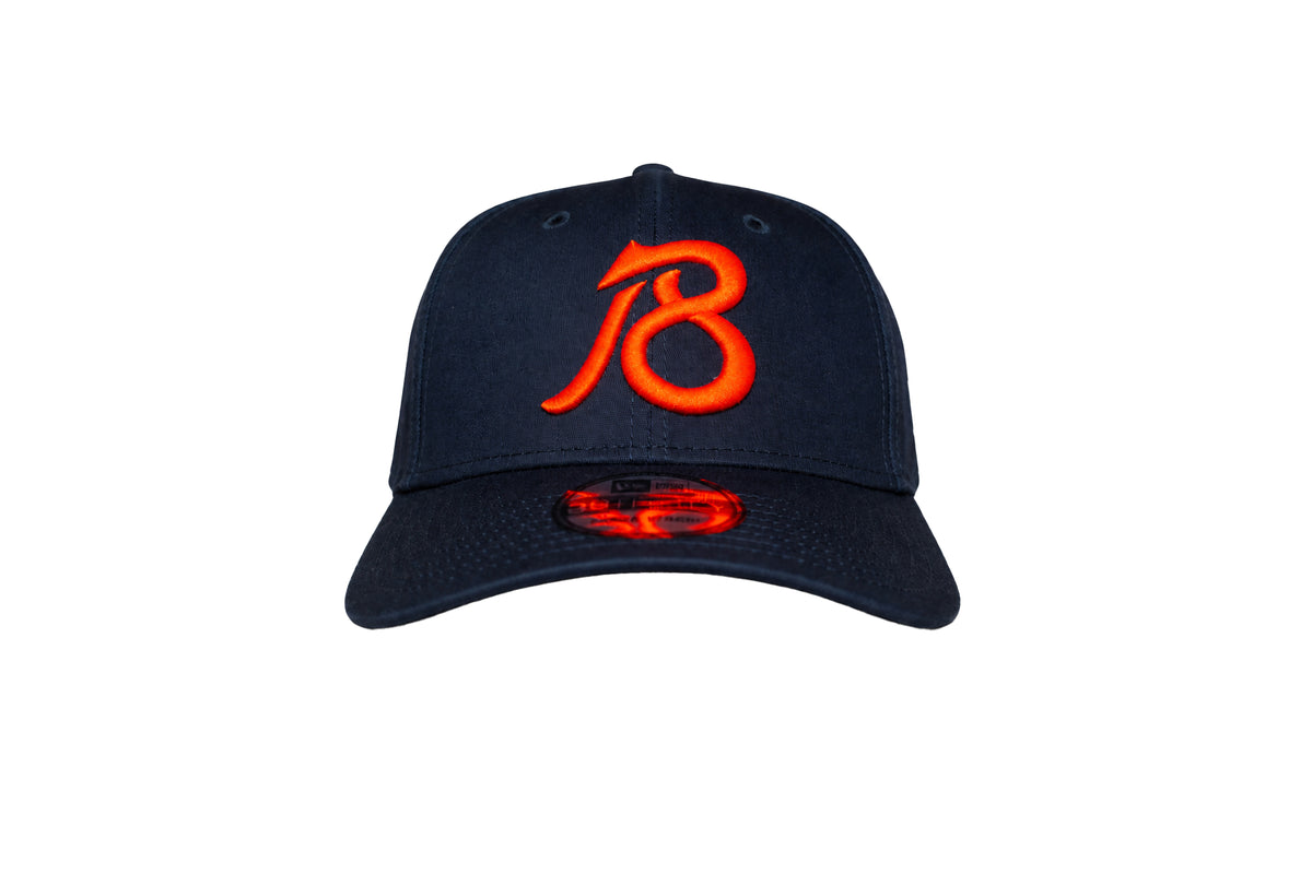 QB18 New Era 3930 Stretch Fit Hat - Navy 3D Orange logo