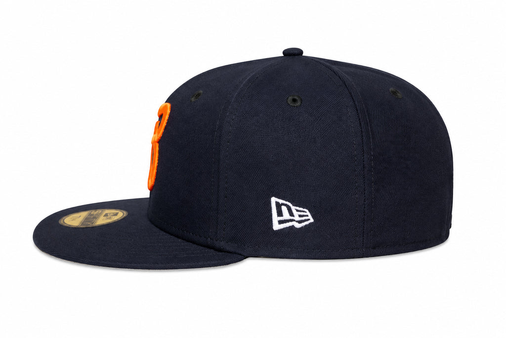 QB18 BEARS FITTED 59FIFTY HAT - NAVY 3D Orange Logo