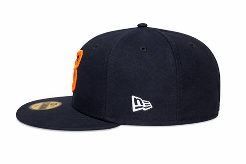 QB18 BEARS FITTED 59FIFTY HAT - NAVY 3D Orange Logo