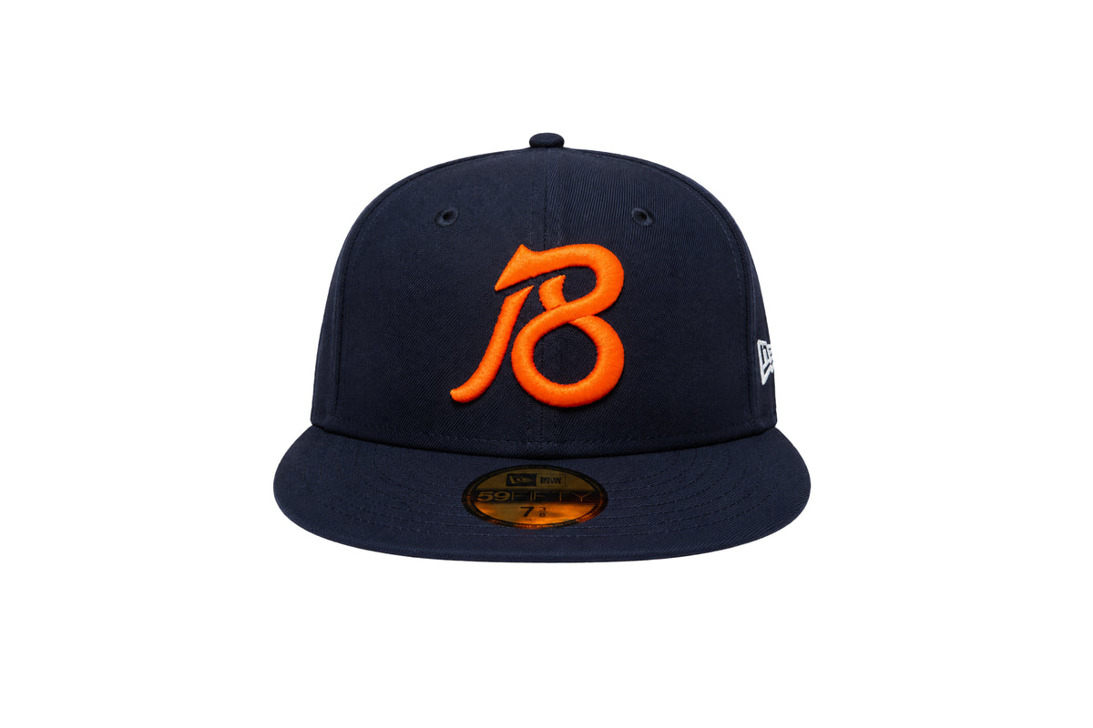 QB18 BEARS FITTED 59FIFTY HAT - NAVY 3D Orange Logo